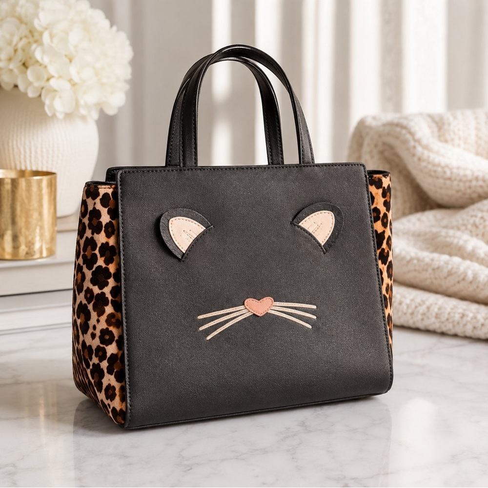 🆕 kate spade leopard haydon cowhide real fur tote crossbody handbag purse black